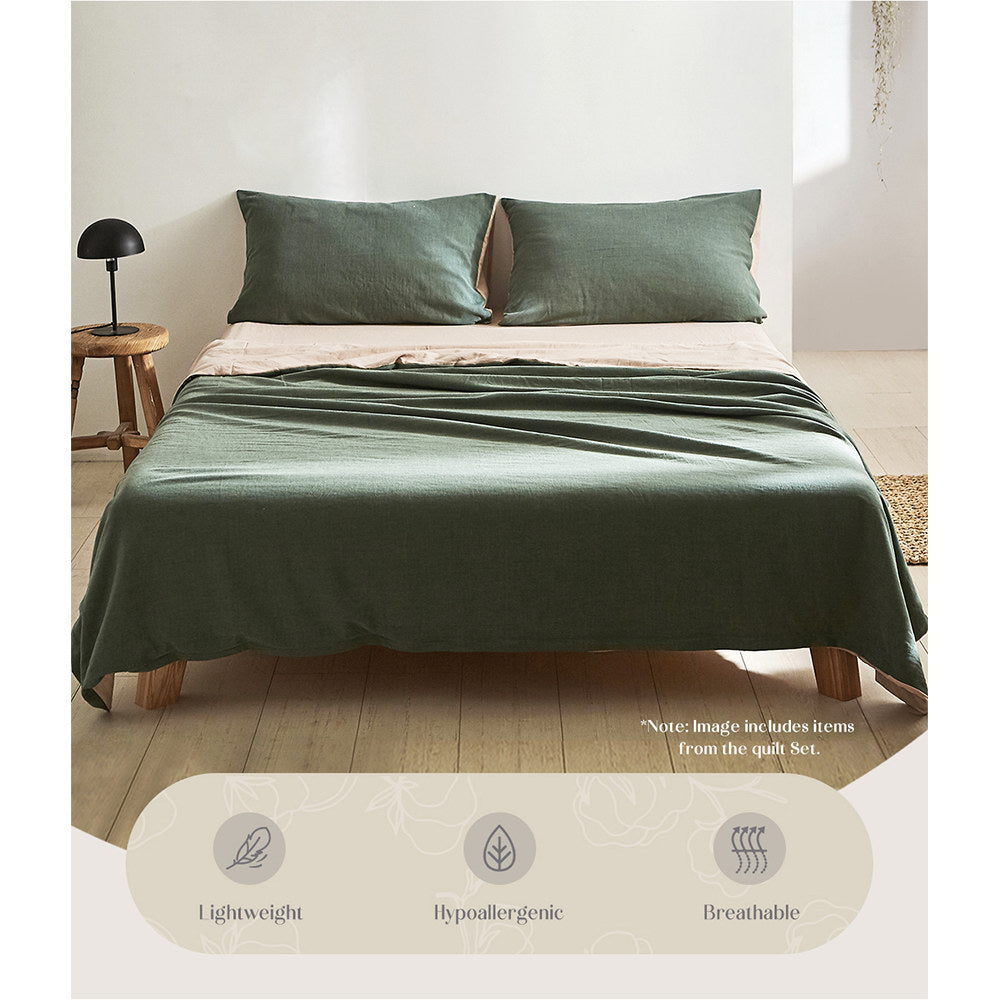 Cosy Club Sheet Set Cotton Sheets Single Green Beige-Bed Sheets-PEROZ Accessories