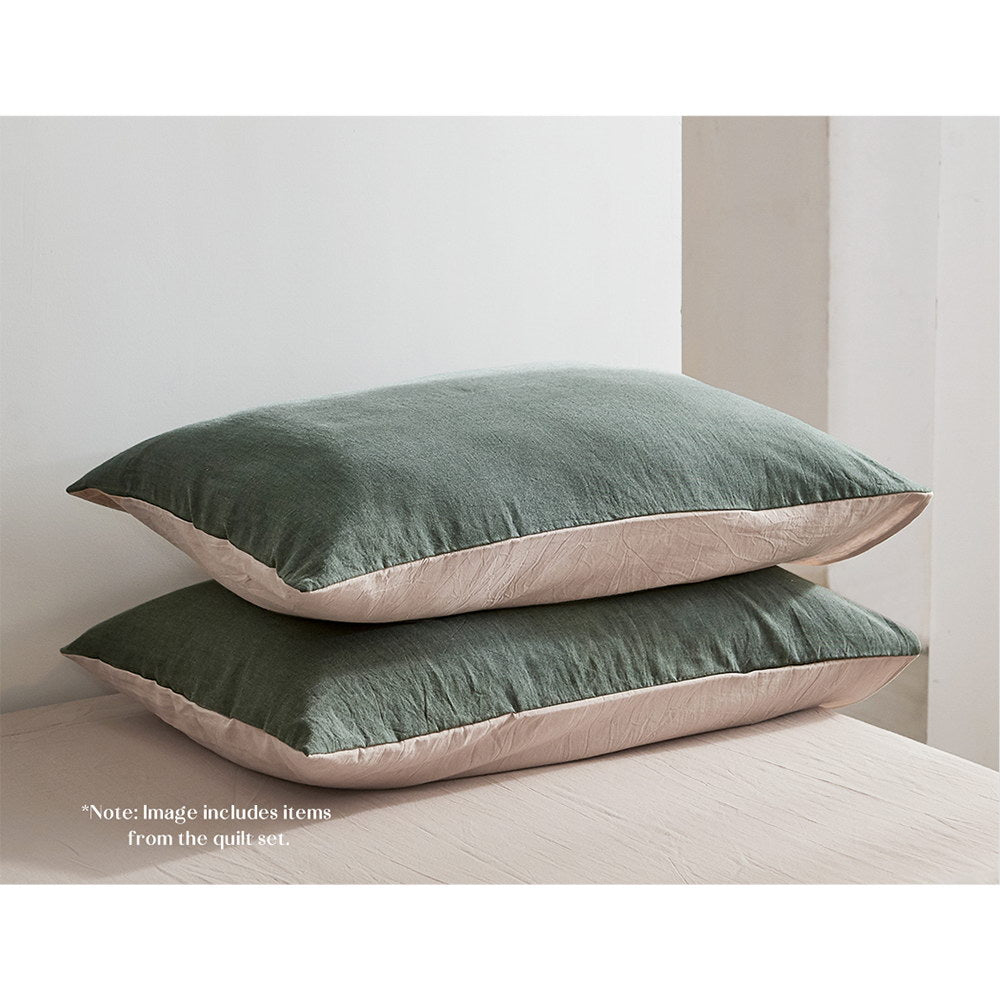 Cosy Club Sheet Set Cotton Sheets Single Green Beige-Bed Sheets-PEROZ Accessories