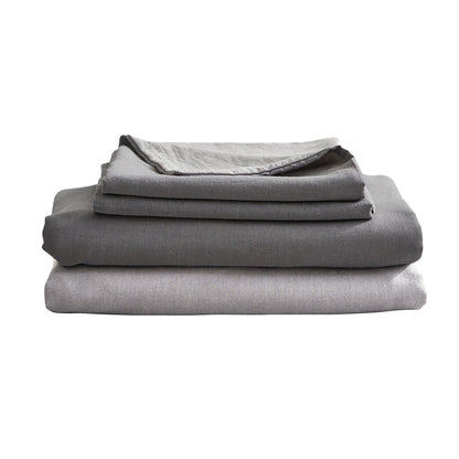 Cosy Club Washed Cotton Sheet Set Single Grey-Bed Sheets-PEROZ Accessories