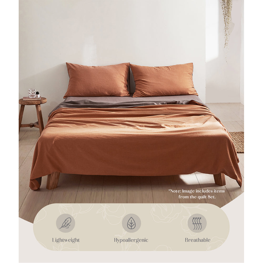 Cosy Club Sheet Set Cotton Sheets Single Orange Brown-Bed Sheets-PEROZ Accessories