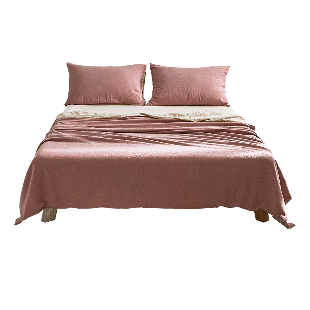 Cosy Club Sheet Set Cotton Sheets Single Red Beige-Bed Sheets-PEROZ Accessories