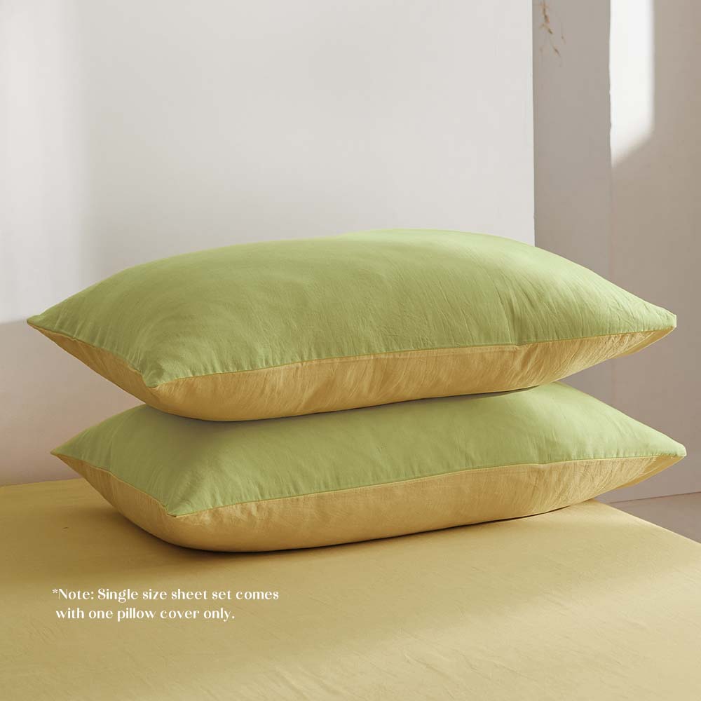Cosy Club Washed Cotton Sheet Set Single Yellow-Bed Sheets-PEROZ Accessories