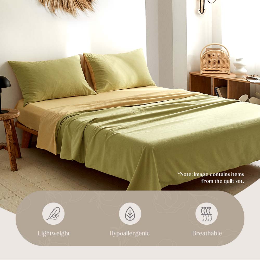 Cosy Club Washed Cotton Sheet Set Single Yellow-Bed Sheets-PEROZ Accessories
