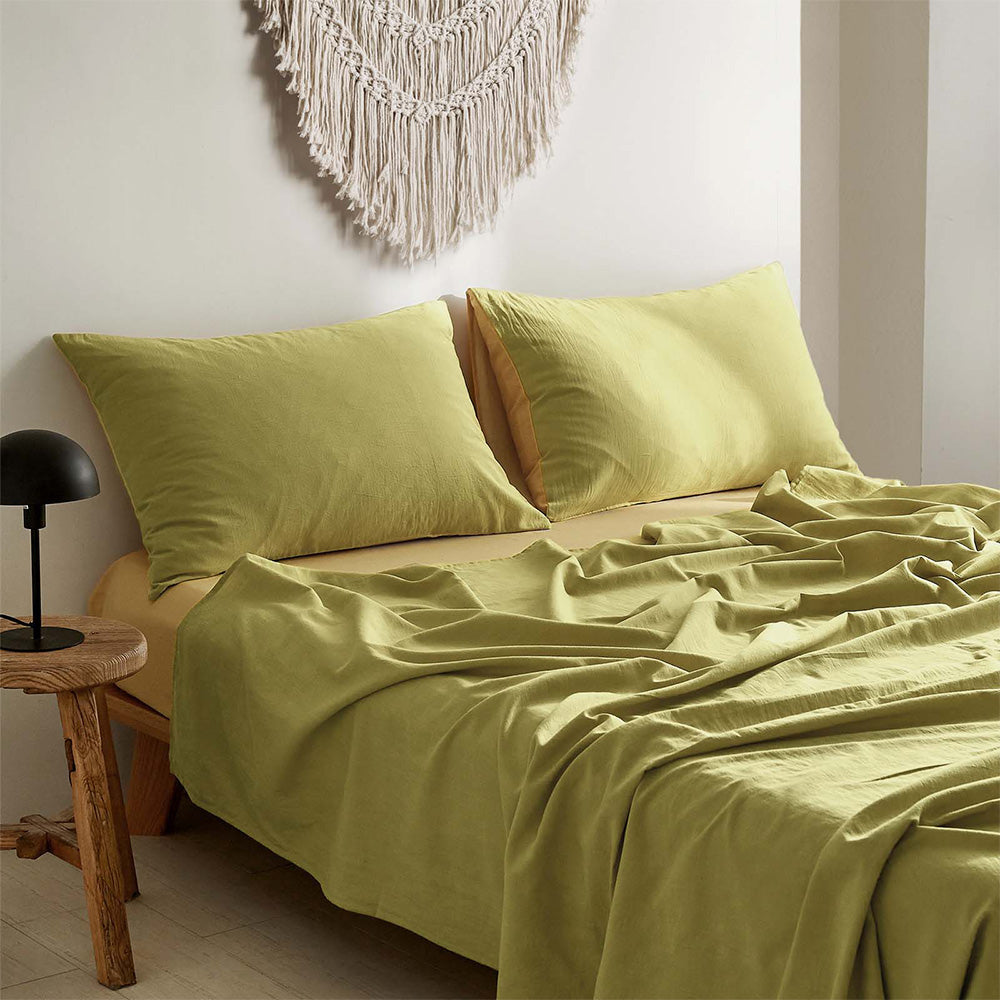 Cosy Club Washed Cotton Sheet Set Single Yellow-Bed Sheets-PEROZ Accessories