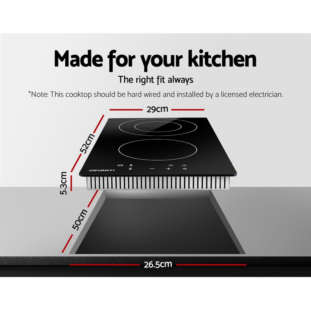 Devanti Electric Ceramic Cooktop 30cm Kitchen Cooker Cook Top Hob Touch Control 3-Zones-Appliances &gt; Kitchen Appliances-PEROZ Accessories