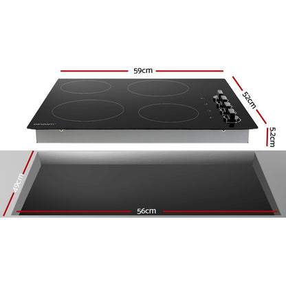 Devanti Ceramic Cooktop 60cm Electric Kitchen Burner Cooker 4 Zone Knobs Control-Appliances &gt; Kitchen Appliances-PEROZ Accessories
