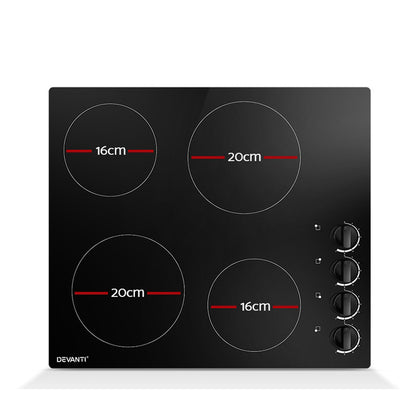 Devanti Ceramic Cooktop 60cm Electric Kitchen Burner Cooker 4 Zone Knobs Control-Appliances &gt; Kitchen Appliances-PEROZ Accessories