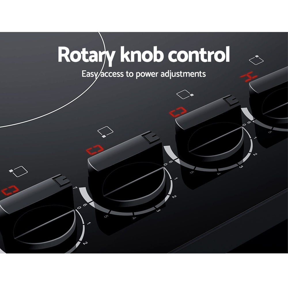 Devanti Ceramic Cooktop 60cm Electric Kitchen Burner Cooker 4 Zone Knobs Control-Appliances &gt; Kitchen Appliances-PEROZ Accessories