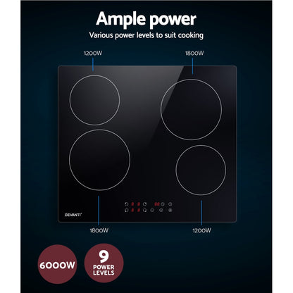 Devanti Ceramic Cooktop 60cm Electric Cooker 4 Burner Stove Hob Touch Control-Appliances &gt; Kitchen Appliances-PEROZ Accessories