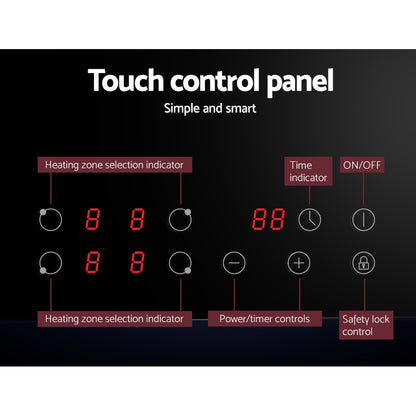 Devanti Ceramic Cooktop 60cm Electric Cooker 4 Burner Stove Hob Touch Control-Appliances &gt; Kitchen Appliances-PEROZ Accessories