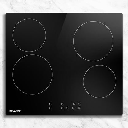 Devanti Ceramic Cooktop 60cm Electric Cooker 4 Burner Stove Hob Touch Control-Appliances &gt; Kitchen Appliances-PEROZ Accessories