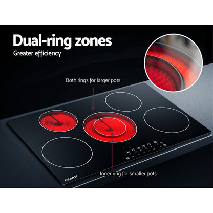 Devanti 90cm Ceramic Cooktop Electric Cook Top 5 Burner Stove Hob Touch Control 6-Zones-Appliances &gt; Kitchen Appliances-PEROZ Accessories