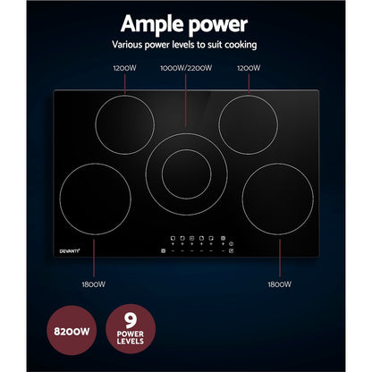 Devanti 90cm Ceramic Cooktop Electric Cook Top 5 Burner Stove Hob Touch Control 6-Zones-Appliances &gt; Kitchen Appliances-PEROZ Accessories