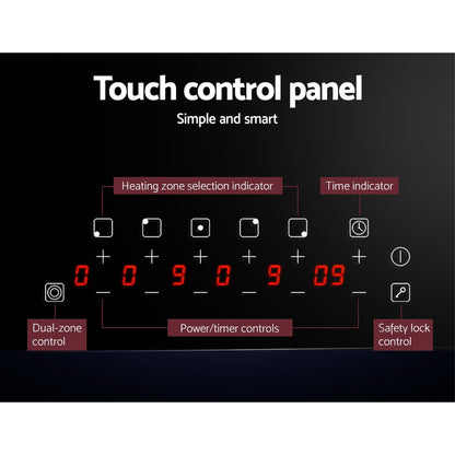 Devanti 90cm Ceramic Cooktop Electric Cook Top 5 Burner Stove Hob Touch Control 6-Zones-Appliances &gt; Kitchen Appliances-PEROZ Accessories