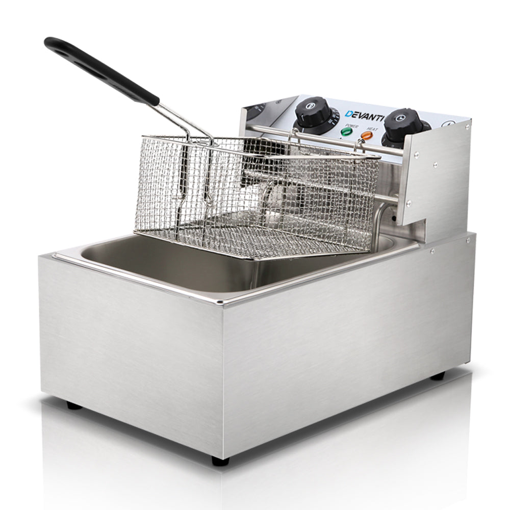 Devanti Commercial Electric Single Deep Fryer - Silver-Appliances &gt; Kitchen Appliances-PEROZ Accessories