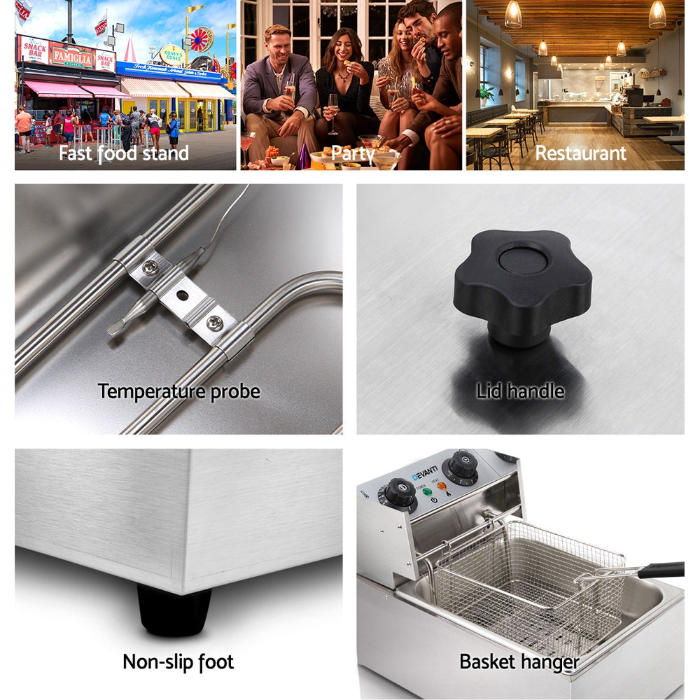 Devanti Commercial Electric Single Deep Fryer - Silver-Appliances &gt; Kitchen Appliances-PEROZ Accessories