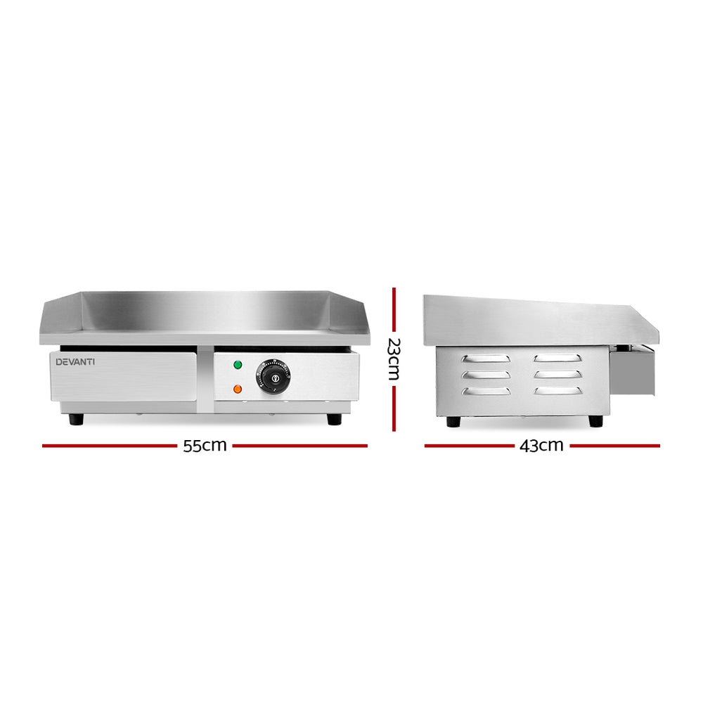 Devanti Commercial Electric Griddle BBQ Grill Pan Hot Plate Stainless Steel-Appliances &gt; Kitchen Appliances-PEROZ Accessories