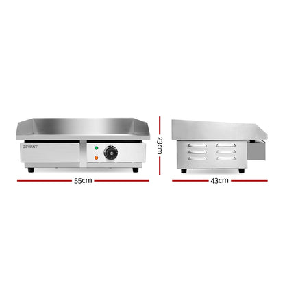 Devanti Commercial Electric Griddle BBQ Grill Pan Hot Plate Stainless Steel-Appliances &gt; Kitchen Appliances-PEROZ Accessories