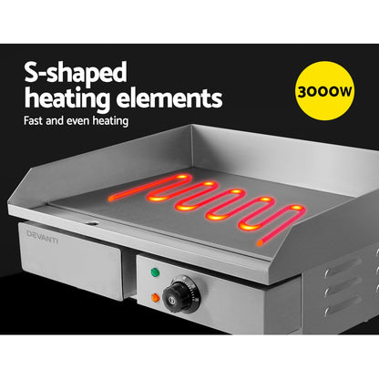 Devanti Commercial Electric Griddle BBQ Grill Pan Hot Plate Stainless Steel-Appliances &gt; Kitchen Appliances-PEROZ Accessories
