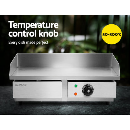 Devanti Commercial Electric Griddle BBQ Grill Pan Hot Plate Stainless Steel-Appliances &gt; Kitchen Appliances-PEROZ Accessories