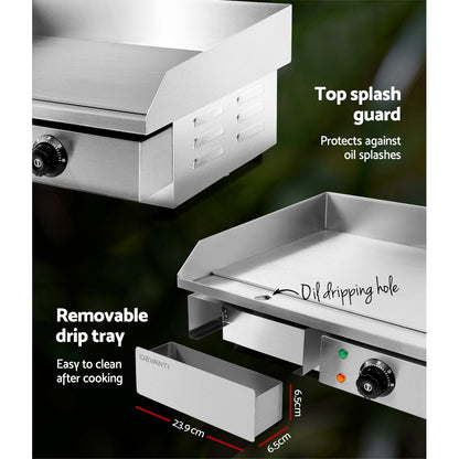 Devanti Commercial Electric Griddle BBQ Grill Pan Hot Plate Stainless Steel-Appliances &gt; Kitchen Appliances-PEROZ Accessories