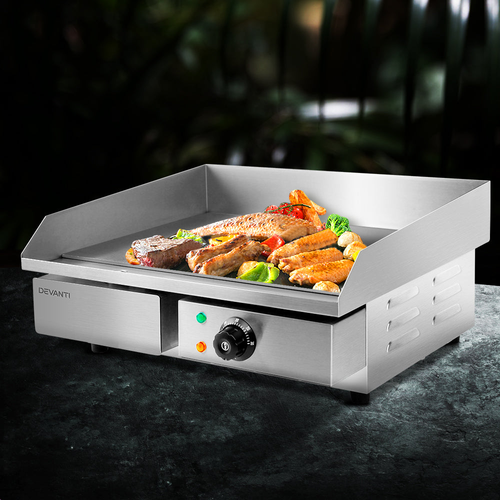 Devanti Commercial Electric Griddle BBQ Grill Pan Hot Plate Stainless Steel-Appliances &gt; Kitchen Appliances-PEROZ Accessories