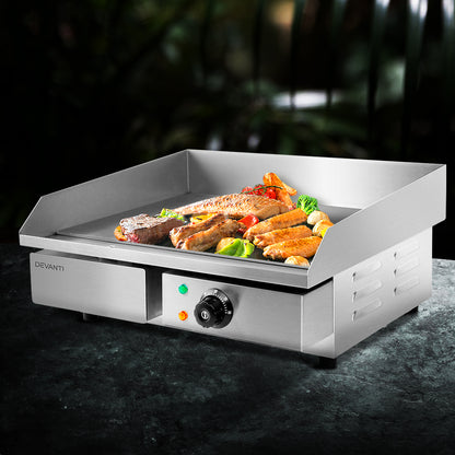 Devanti Commercial Electric Griddle BBQ Grill Pan Hot Plate Stainless Steel-Appliances &gt; Kitchen Appliances-PEROZ Accessories