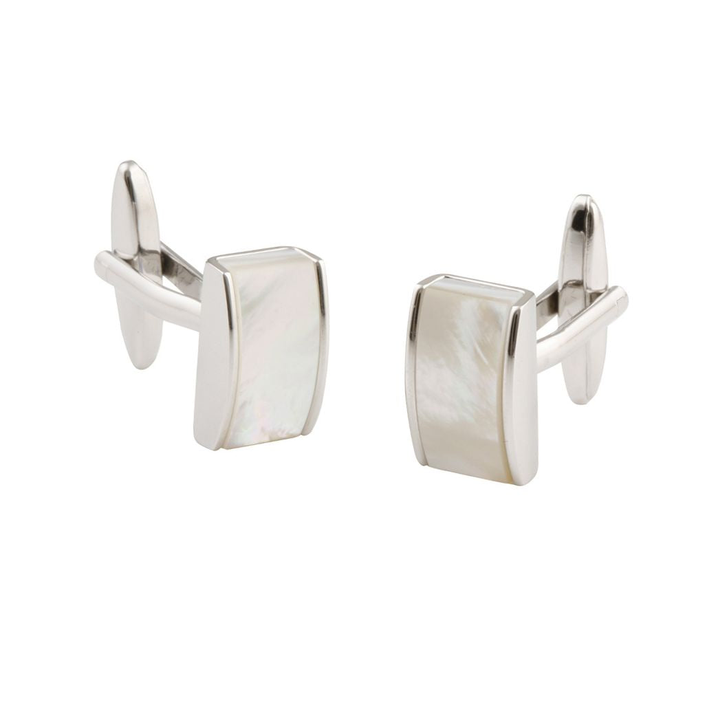 CUFFLINKS. Nickel Polished. Mother of Pearl. Rectangular. Supplied in case.-Cufflinks-PEROZ Accessories