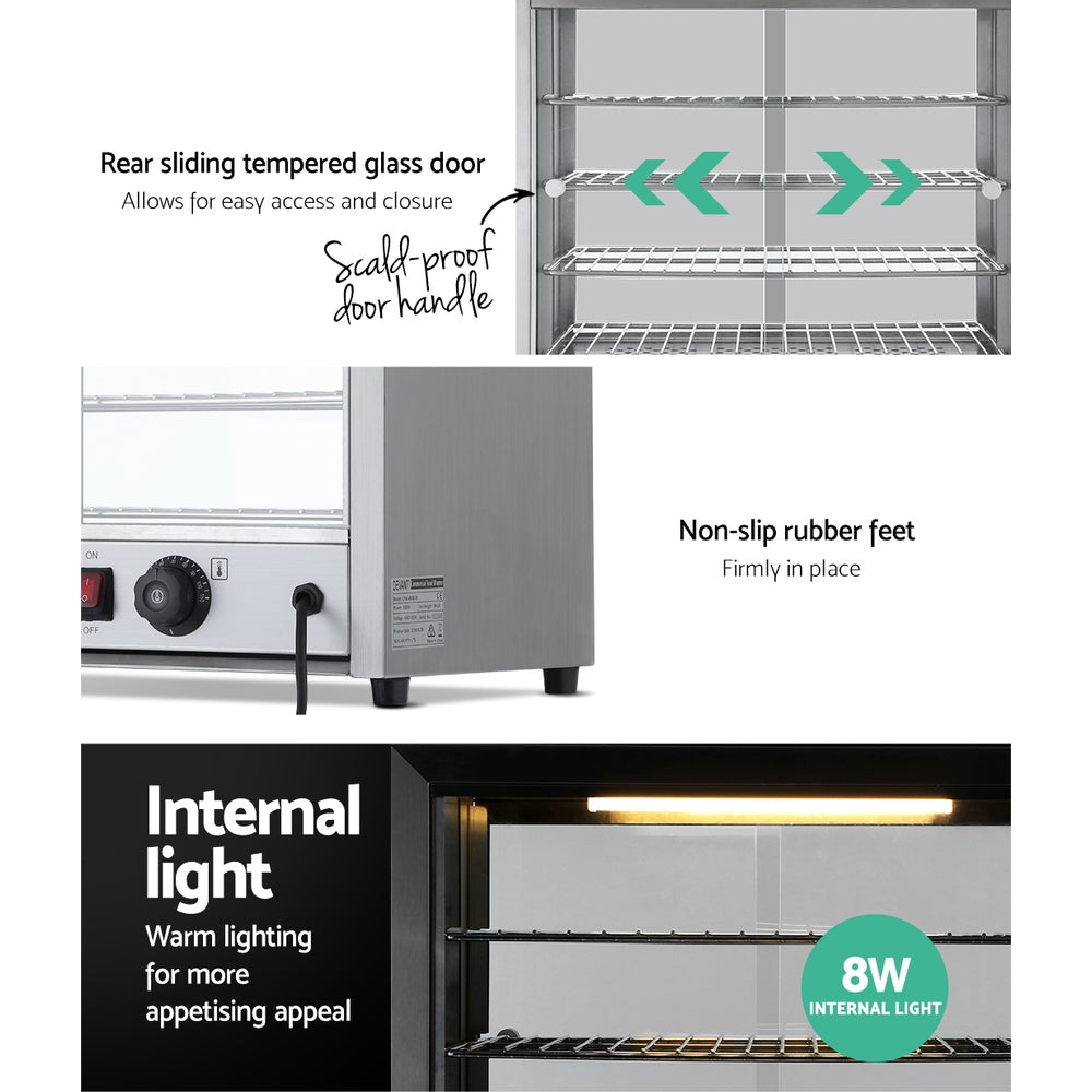 Devanti Commercial Food Warmer Pie Hot Display Showcase Cabinet Stainless Steel-Appliances &gt; Kitchen Appliances-PEROZ Accessories