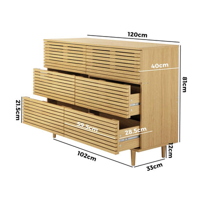Oikiture 6 Chest of Drawers Tallboy Cabinet Bedroom Clothes Unique Furniture-Chest of Drawers-PEROZ Accessories