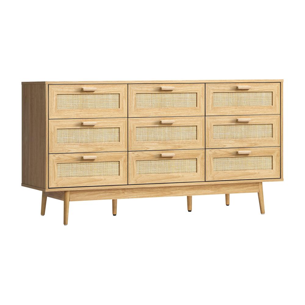 Shop Oikiture 9 Chest of Drawers Dresser Rattan Storage Cabinet Lowboy Bedroom Wooden  | PEROZ Australia