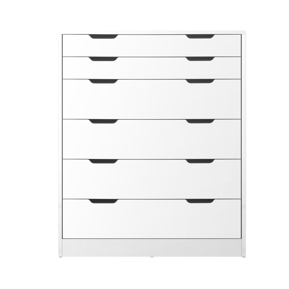 Oikiture 6 Chest of Drawers Tallboy Cabinet Bedroom Clothes White Furniture-Chest of Drawers-PEROZ Accessories