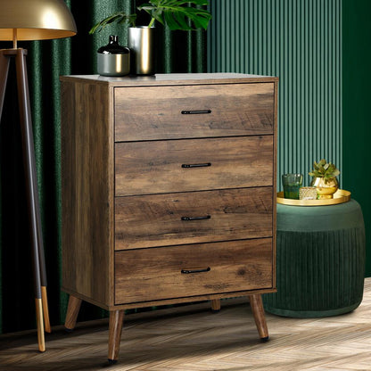 Oikiture 4 Chest of Drawers Storage Cabinet Tallboy Dresser Industrial Furniture-Chest of Drawers-PEROZ Accessories