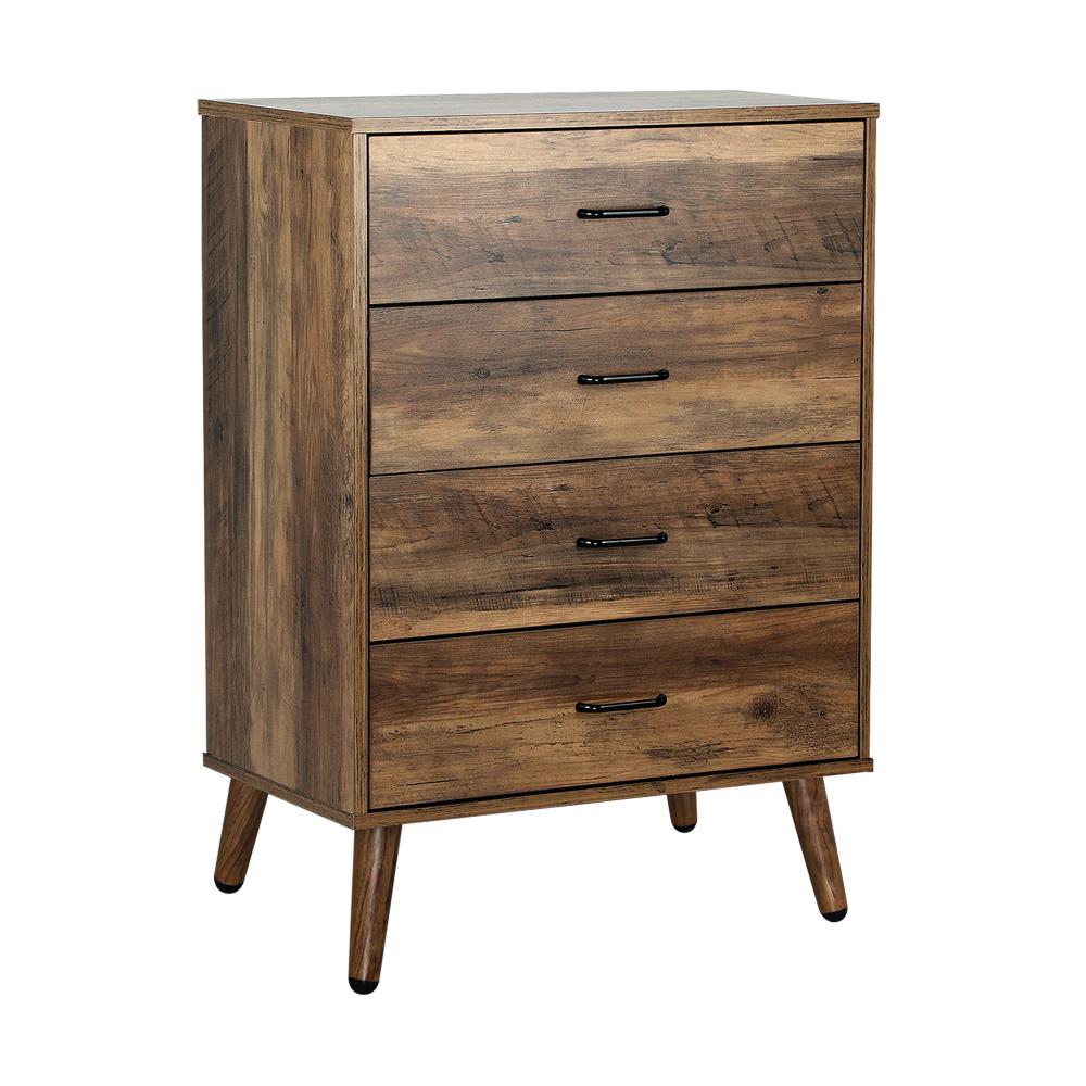 Oikiture 4 Chest of Drawers Storage Cabinet Tallboy Dresser Industrial Furniture-Chest of Drawers-PEROZ Accessories