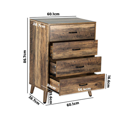 Oikiture 4 Chest of Drawers Storage Cabinet Tallboy Dresser Industrial Furniture-Chest of Drawers-PEROZ Accessories