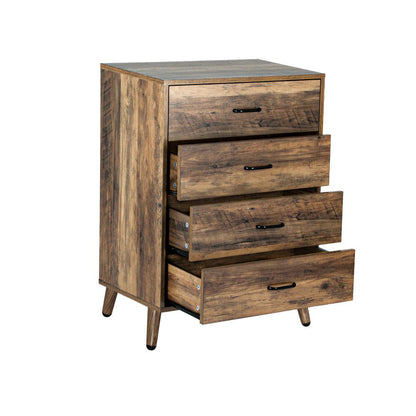 Oikiture 4 Chest of Drawers Storage Cabinet Tallboy Dresser Industrial Furniture-Chest of Drawers-PEROZ Accessories