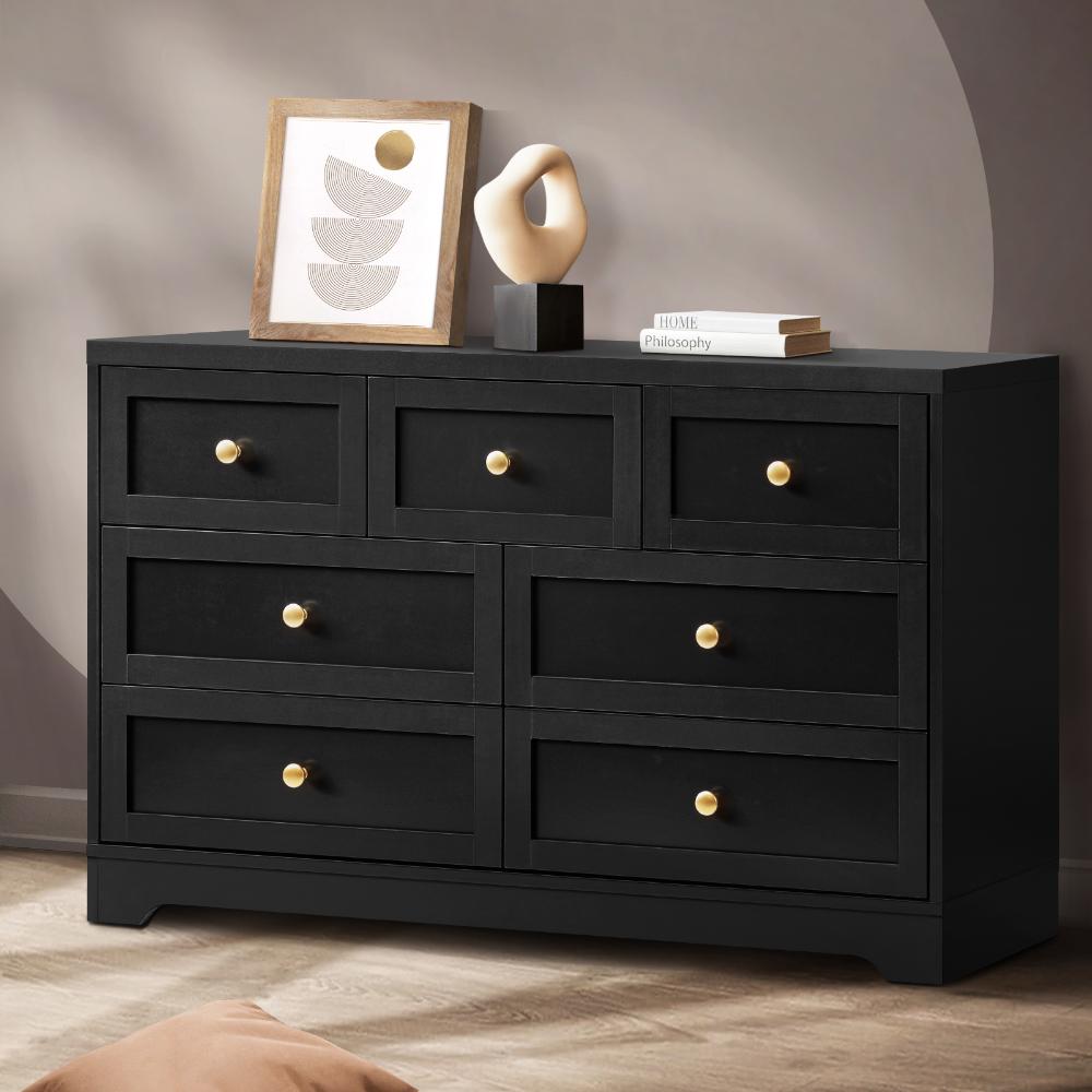 Oikiture Chest of Drawers with 7 Drawers Dresser Tallboy Storage Cabinet Black