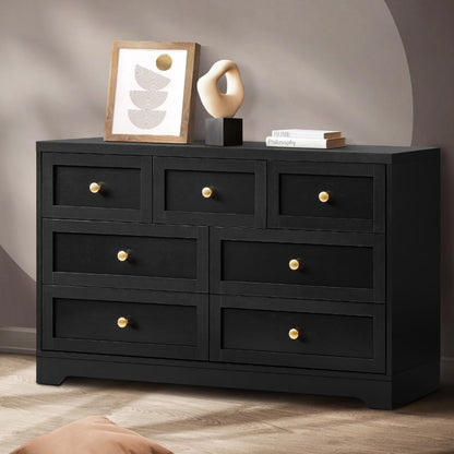 Oikiture Chest of Drawers with 7 Drawers Dresser Tallboy Storage Cabinet Black