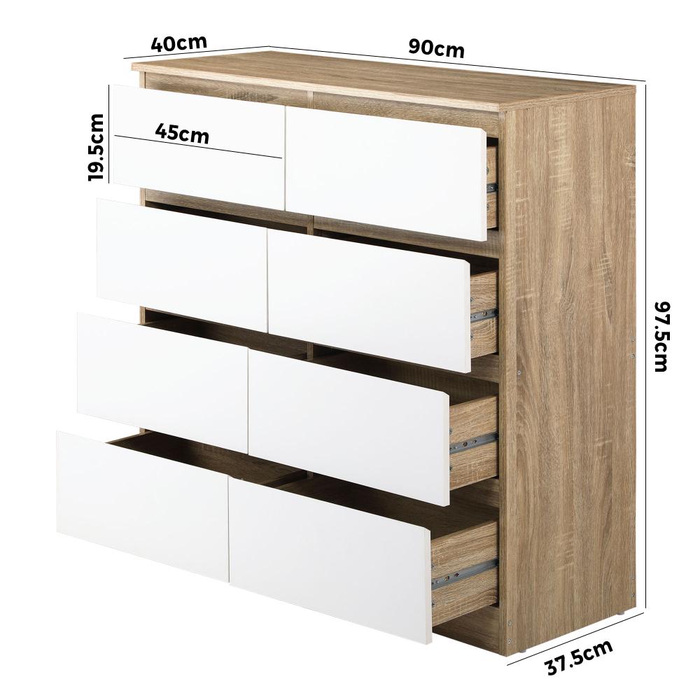 Oikiture Chest of Drawers 8 Drawers Tallboy Cabinet Home Furniture-Chest of Drawers-PEROZ Accessories