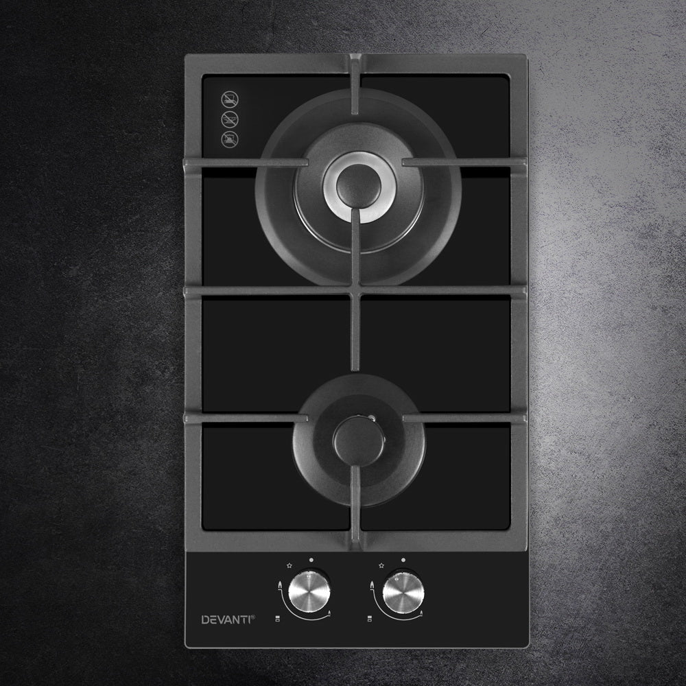 Devanti Gas Cooktop 30cm Gas Stove Cooker 2 Burner Cook Top Konbs NG LPG Black-Appliances &gt; Kitchen Appliances-PEROZ Accessories