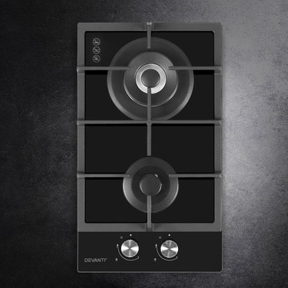 Devanti Gas Cooktop 30cm Gas Stove Cooker 2 Burner Cook Top Konbs NG LPG Black-Appliances &gt; Kitchen Appliances-PEROZ Accessories
