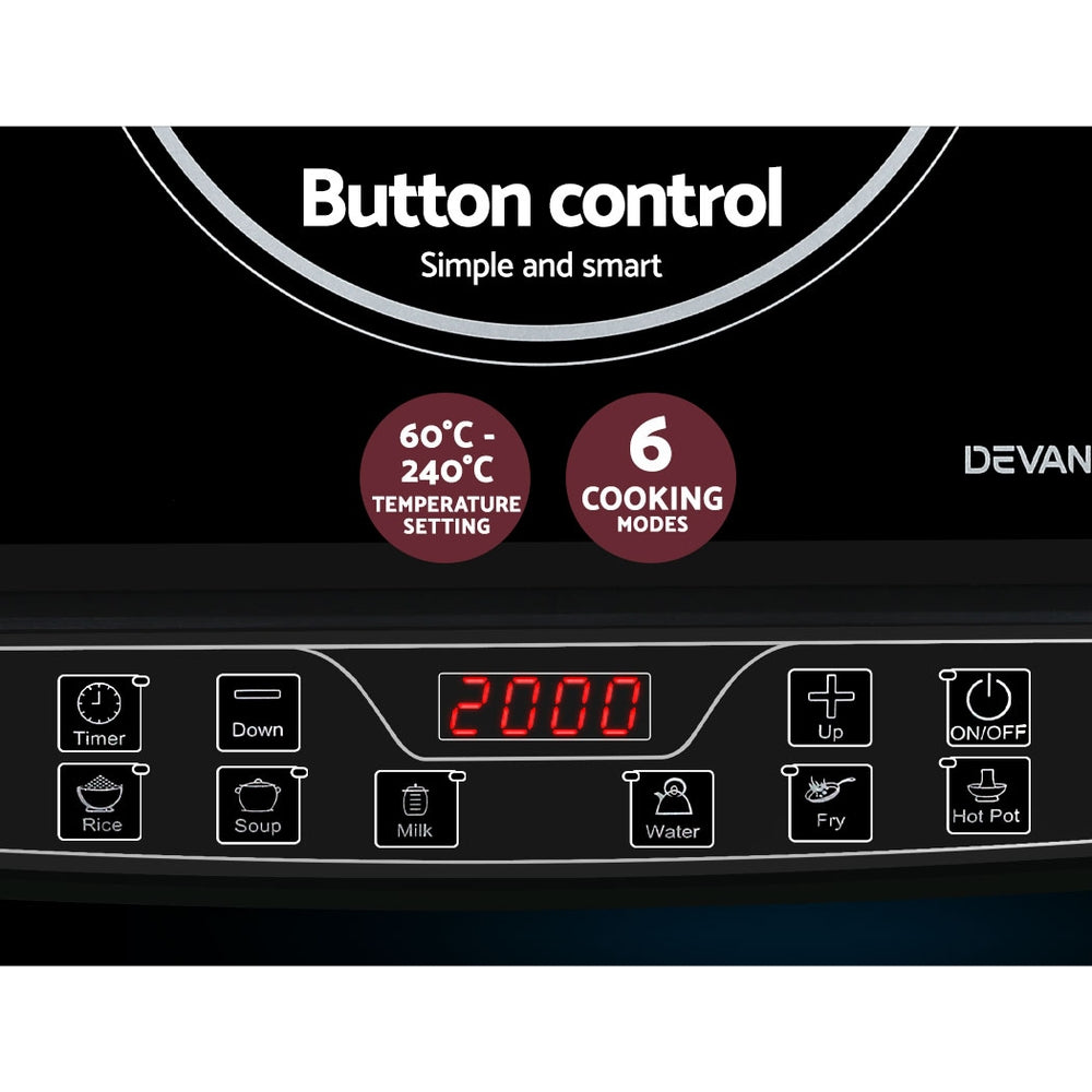 Devanti Electric Induction Cooktop Portable Cook Top Ceramic Kitchen Hot Plate-Appliances &gt; Kitchen Appliances-PEROZ Accessories
