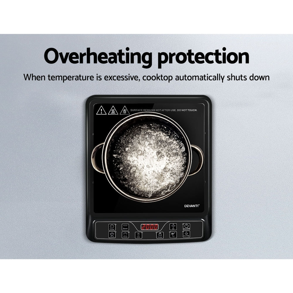 Devanti Electric Induction Cooktop Portable Cook Top Ceramic Kitchen Hot Plate-Appliances &gt; Kitchen Appliances-PEROZ Accessories