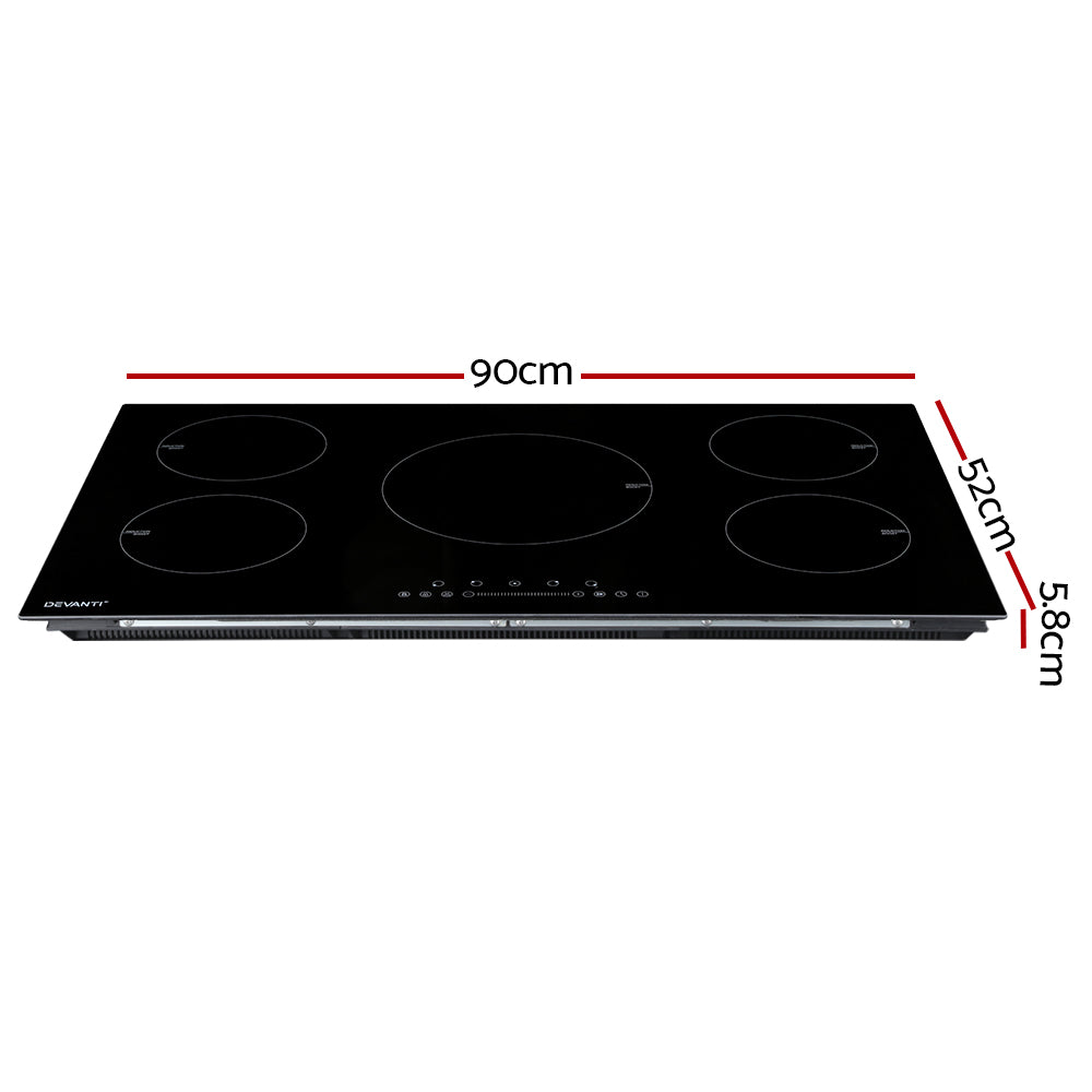 Devanti Induction Cooktop 90cm Electric Cooker Ceramic 5 Zones Stove Hot Plate-Appliances &gt; Kitchen Appliances-PEROZ Accessories