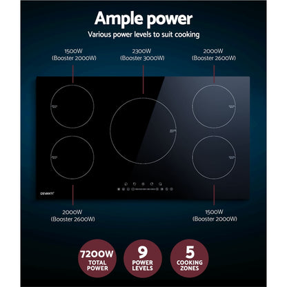 Devanti Induction Cooktop 90cm Electric Cooker Ceramic 5 Zones Stove Hot Plate-Appliances &gt; Kitchen Appliances-PEROZ Accessories