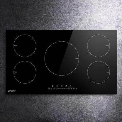 Devanti Induction Cooktop 90cm Electric Cooker Ceramic 5 Zones Stove Hot Plate-Appliances &gt; Kitchen Appliances-PEROZ Accessories