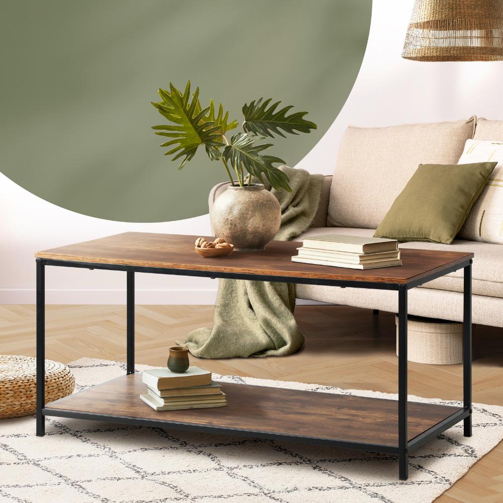 Oikiture Coffee Table Side Table Storage Rack Shelf 2-Tier Industrial Furniture-Coffee Table-PEROZ Accessories