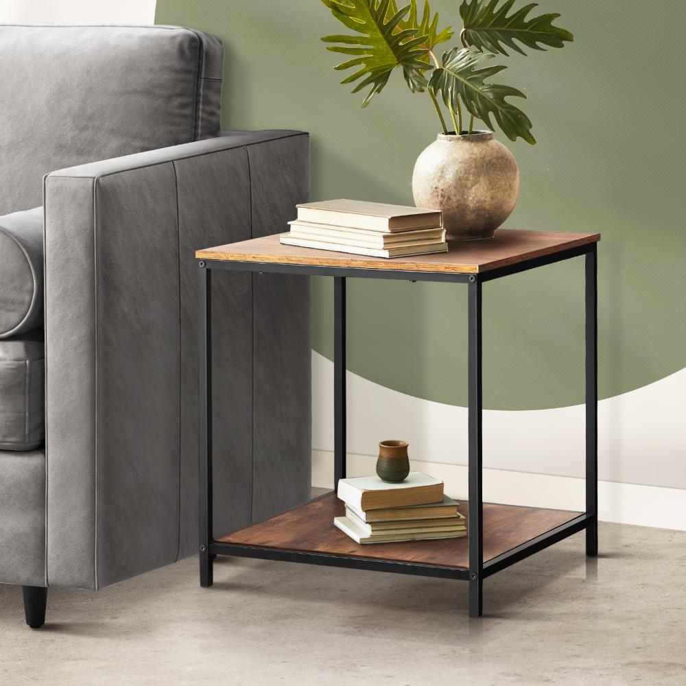 Oikiture Side End Table Coffee Table Bedside Shelf 2-Tier Industrial Furniture-Coffee Table-PEROZ Accessories