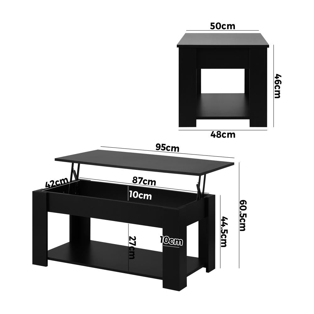 Oikiture Coffee Table with Lift Up Top and Storage Space, Wooden Side Table Black-Coffee Table-PEROZ Accessories