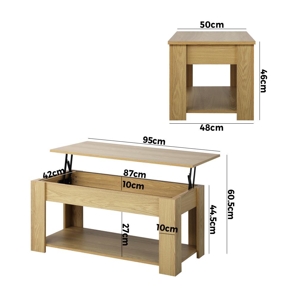 Oikiture Coffee Table with Lift Up Top and Storage Space, Wooden Side Table Beige-Coffee Table-PEROZ Accessories